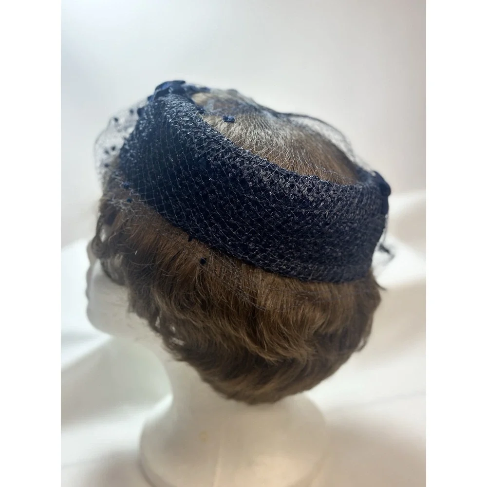 Union Made Women's Navy Hat With Netting on the open top/side. Union Made 1950's